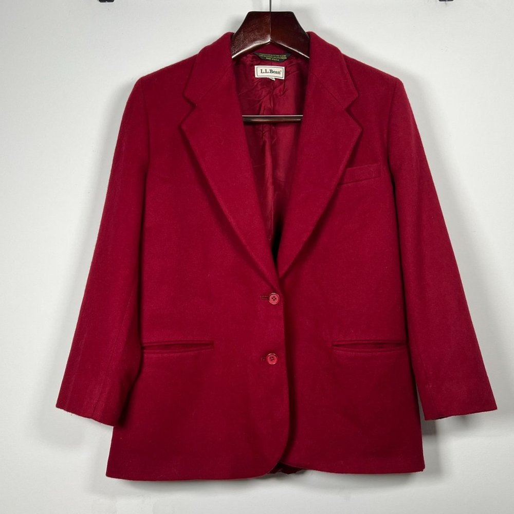 L.L. Bean Wool Cashmere 2 button Blazer Red Womens size 10P Jacket‎